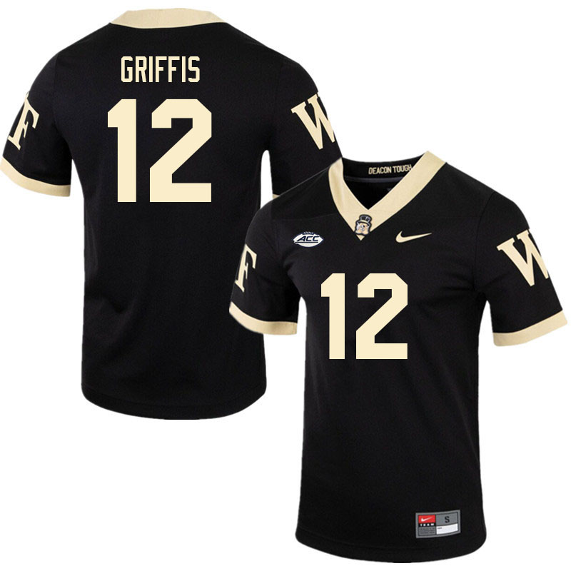 Men-Youth #12 Mitch Griffis Wake Forest Demon Deacons 2023 College Football Jerseys Stitched-Black